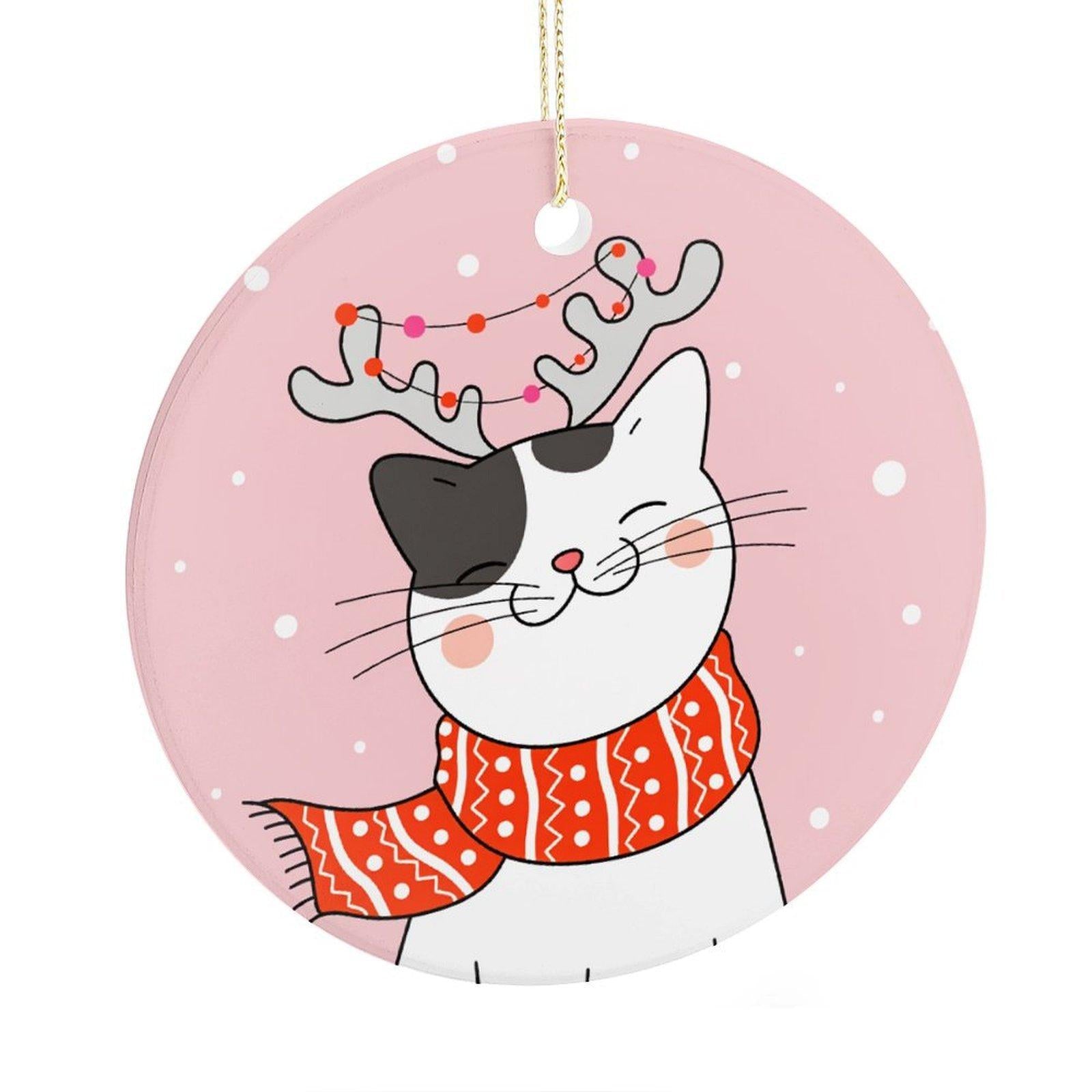 White Christmas Cat Ceramic Pendant with Scarf & Antlers - Reusable Holiday Ornament for , Home, Car & Bags | Festive Kitty Decor with Unique Winter Theme | Perfect Gift for Cat Lovers Camping Picnic Chair and Blanket Set Mug Straw