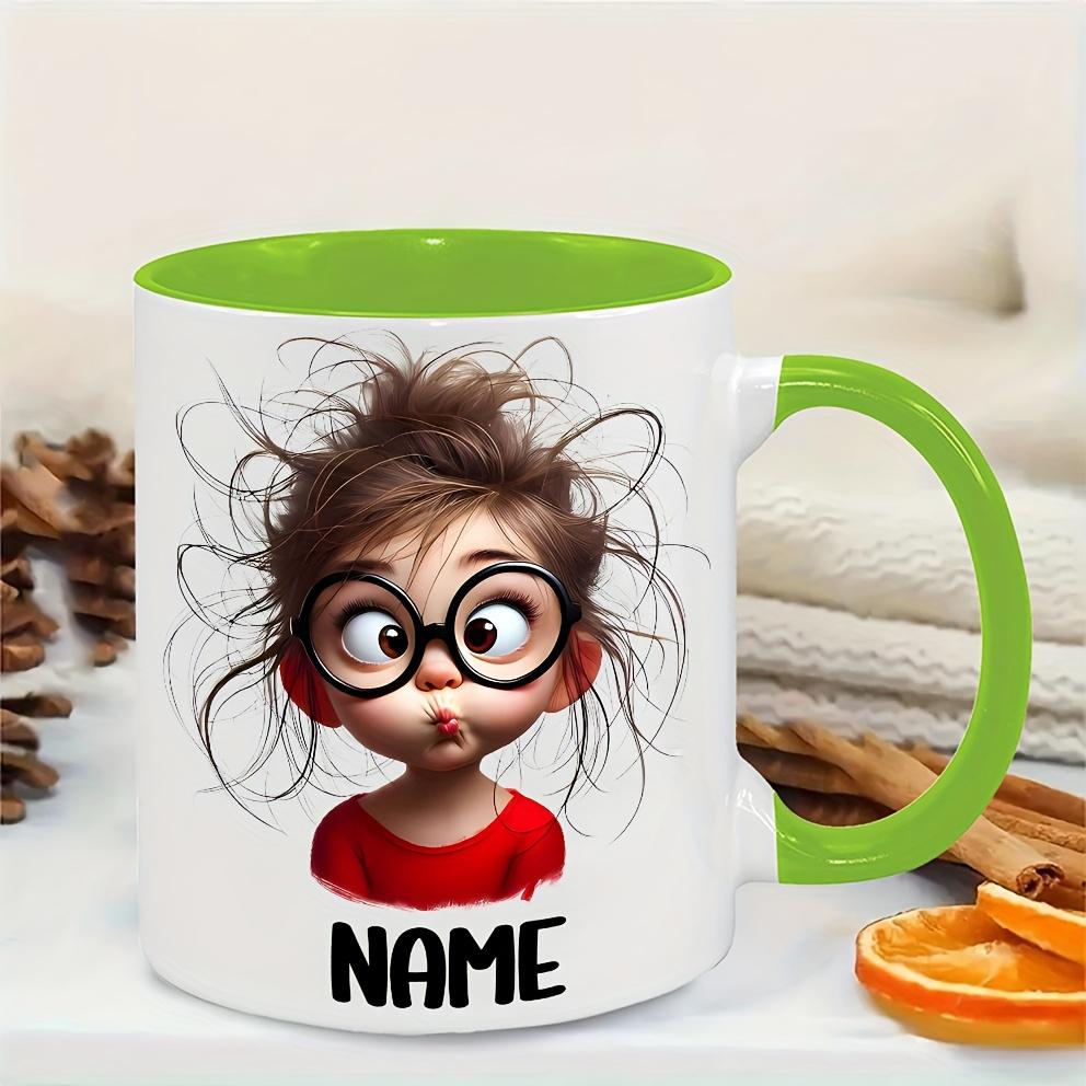 Personalized Funny Girl Face Mug with Glasses & Expressive Eyes 11oz Dishwasher Safe Ceramic Coffee Cup Custom Name Text Ideal Gift for Teens Birthdays Everyday Use Camping Picnic Chair and Blanket Set Christmas LidCoffee Mug Tree Straw