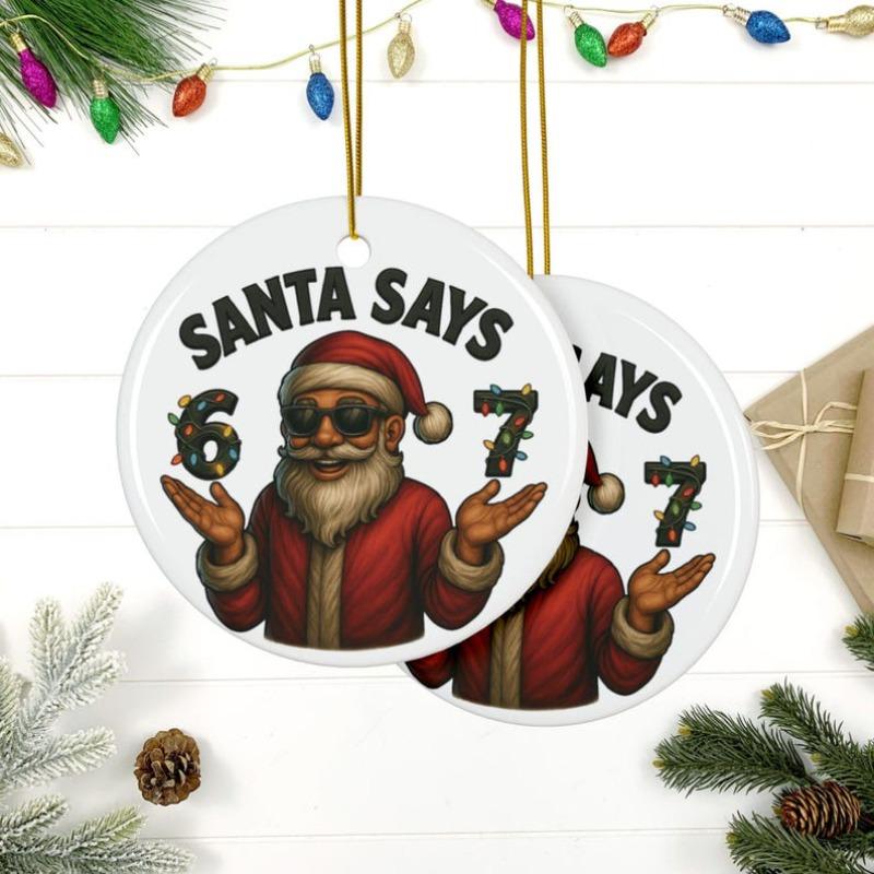 2D Flat, Funny Gen Z Teenager Santa Says 6 & 7 Number Ornament - Christmas Tree Decoration with 67 Slang, Fashion Glasses-Wearing Santa & 67 Number Plate - Gift for,, (Bohemian Style) Camping Picnic Chair and Blanket Set Ceramic Coffee Mug Lid Straw