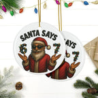 2D Flat, Funny Gen Z Teenager Santa Says 6 & 7 Number Ornament - Christmas Tree Decoration with 67 Slang, Fashion Glasses-Wearing Santa & 67 Number Plate - Gift for,, (Bohemian Style) Camping Picnic Chair and Blanket Set Ceramic Coffee Mug Lid Straw
