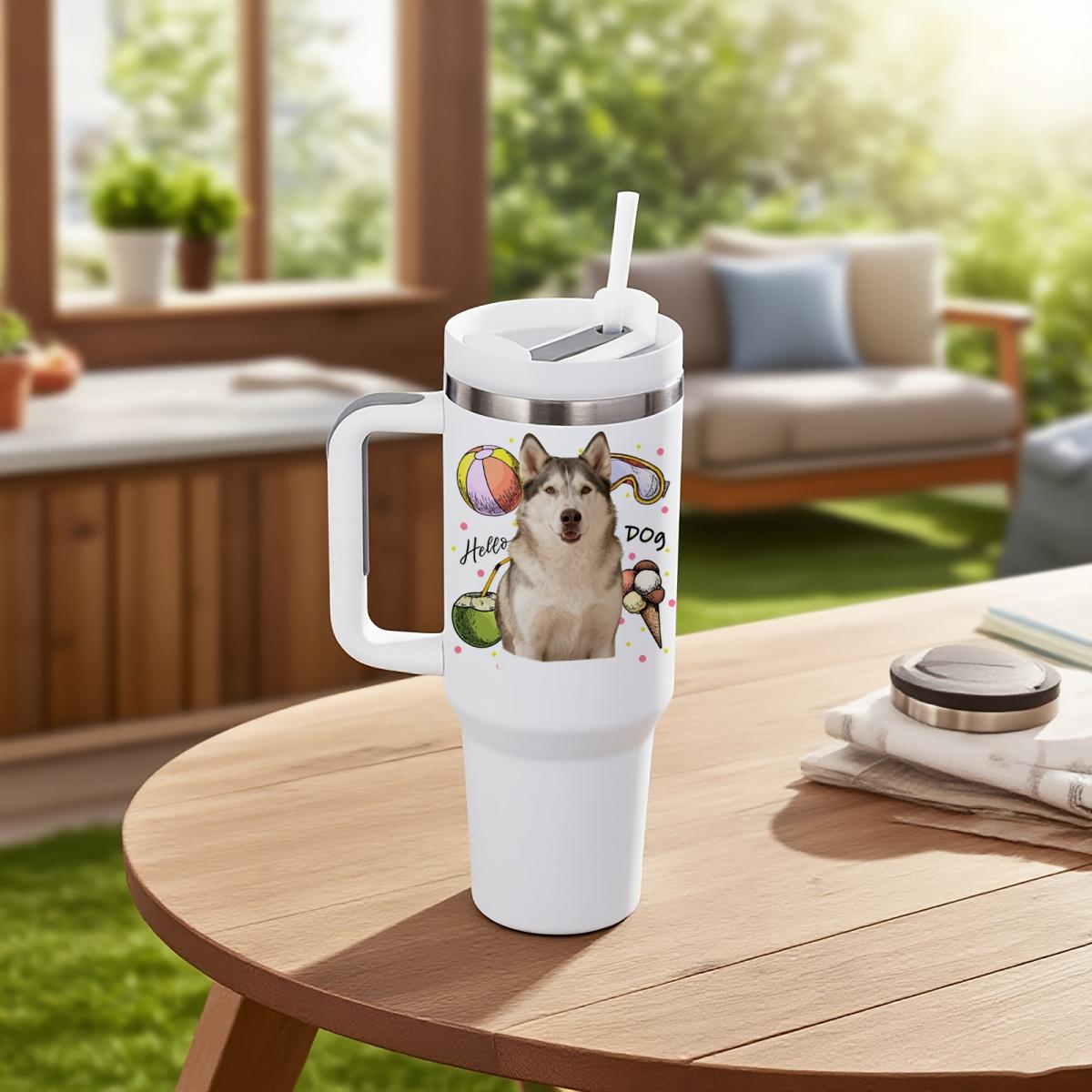 Personalized Pet Custom 40oz Handle Car Cup Insulated Stainless Steel Leakproof Travel Mug Reusable Coffee Cup for Outdoor Camping Driving Birthday Gift Portable