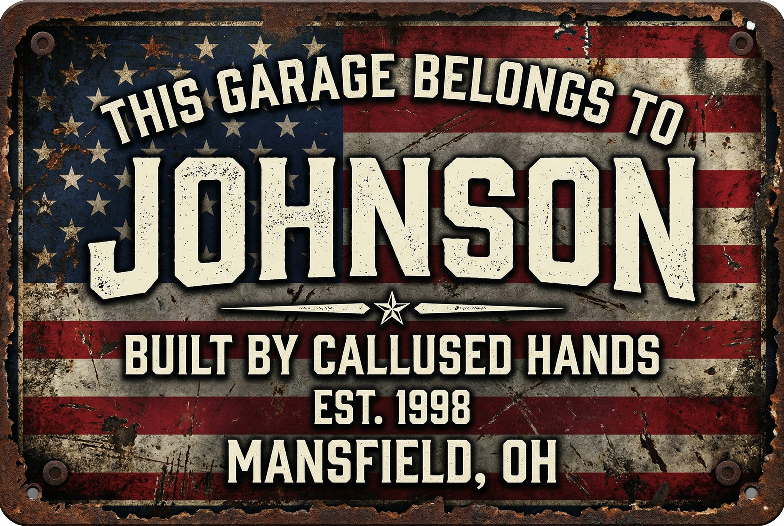 Personalized Garage Metal Sign with Name, Year & Location